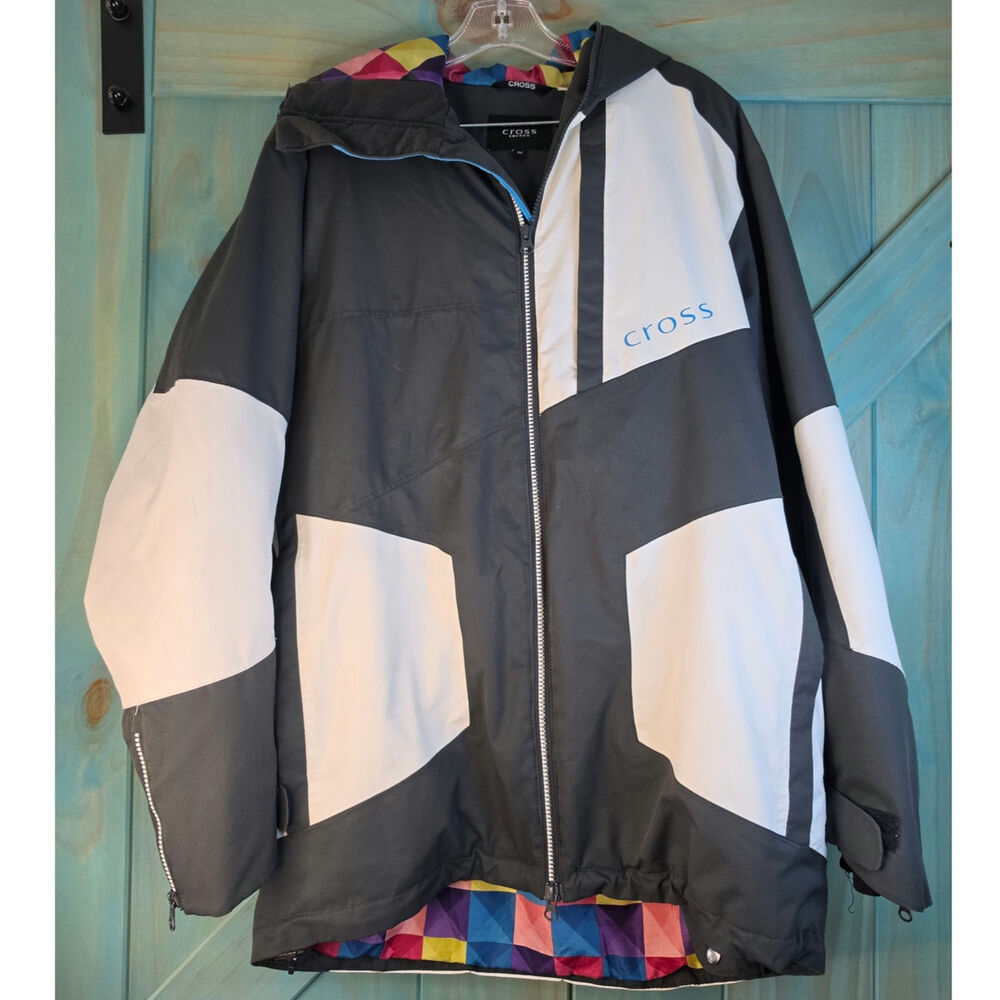 Vintage Cross Charcoal & White Colorblock Snow Coat Geometric Multicolor Lining